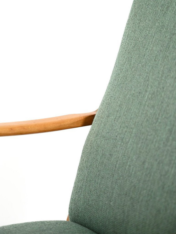 Image 1 of Poltrona scandinava in faggio con rivestimento in lana verde, anni '50-'60