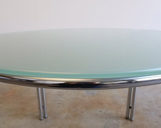 Image 1 of Vintage round tubular frame table frosted glass