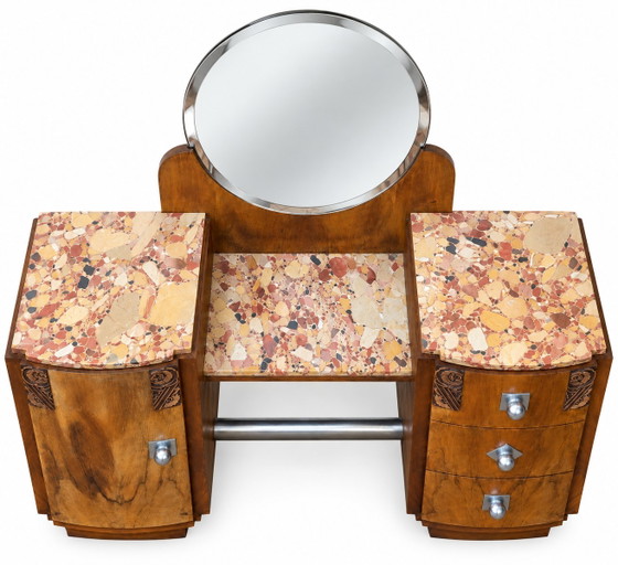 Set Toeletta Art Déco 1930 in Noce con Piano in Marmo e Comodino – Tolette, Wood, Marble (photo 5 of 14)