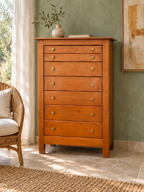 Semainier Chiffonnier francese vintage a 7 cassetti, Cassettiere, Legno, Marrone (foto 10 di 10)