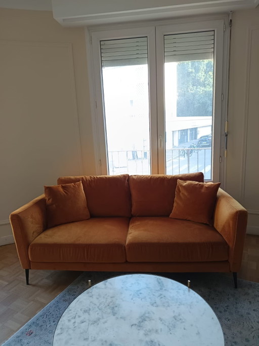 Elico-bank van Moulins – Frans fabricaat – Caramel – 2 zitsbanken, Velvet