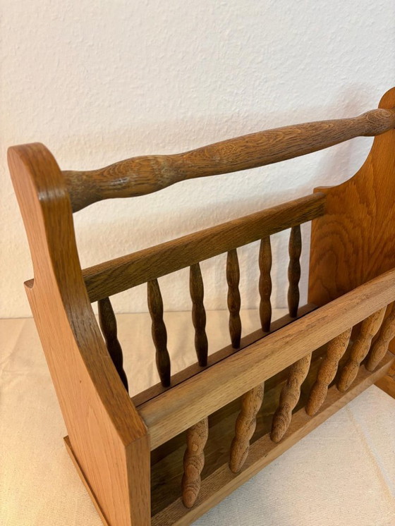 Image 1 of Vintage wooden newspaper rack 47x23x44 cm, turned rungs, carrying handle