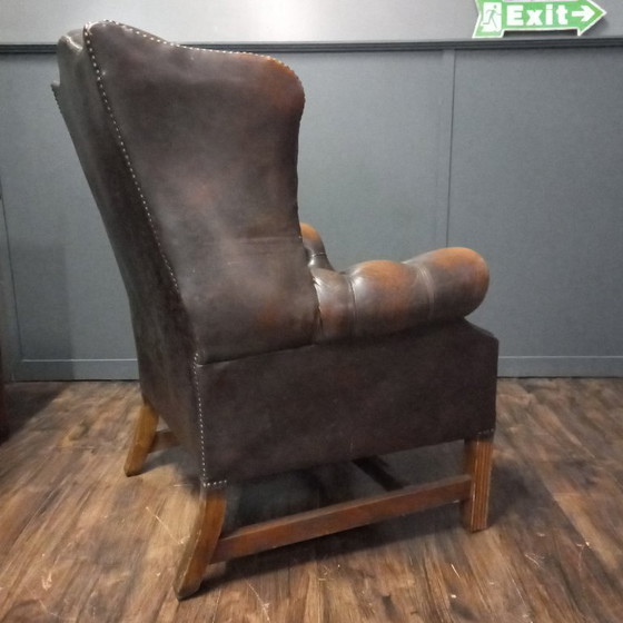 Ooorfauteuil of Wingchair Vintage George III Stijl – Wood, Leather (photo 5 of 14)