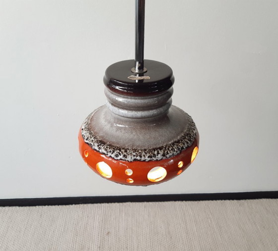 Image 1 of Keramieken aardewerken vintage hanglamp van Herda, west germany fat lava stijl, keramische retro, oranje hanglamp