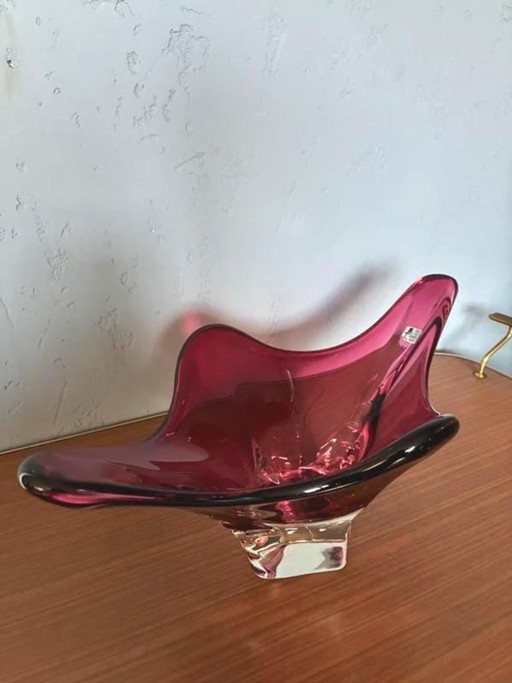 Coupe centre de table en verre d'art de Murano, rouge rubis, Italie, années 1970