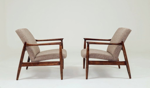 Paar Vintage Fauteuils van Edmund Homa GFM 64, Tweed Stoffering, Polen, jaren 1960 Gerenoveerd MCM Design
