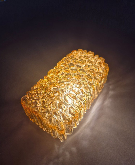 Image 1 of Glashütte Limburg Wandlamp Structuurglas Amber Mid Century Vintage