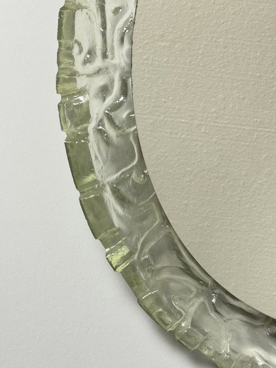 Image 1 of Large Mid-Century Backlit Sugar Glass Oval Mirror, Sculptural Illuminated Wall Mirror, Europe, 1960s–1970s
