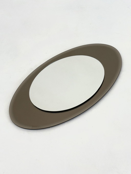 Miroir italien vintage ovale avec verre teinté taupe