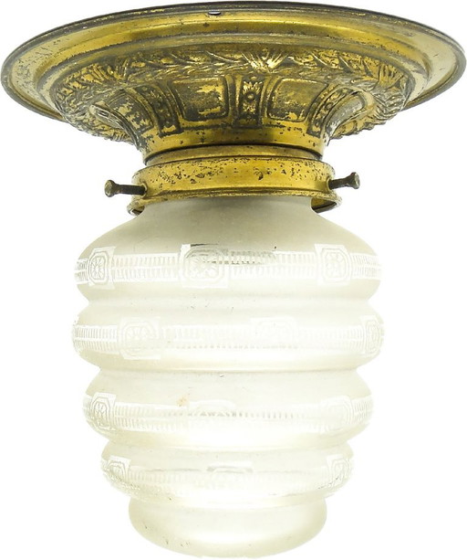 Plafondlamp van messing en glas in art nouveau-stijl uit het begin van de 20e eeuw, Oostenrijk – plafondlampen, Brass