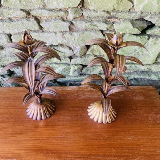 Image 1 of Coppia di candelabri in foglia d'oro degli anni '60