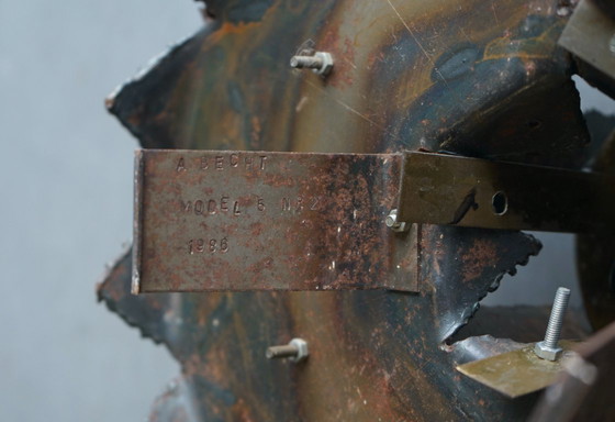 Image 1 of Brutalist Metal Wall Clock. Signed A.Becht. 1980s