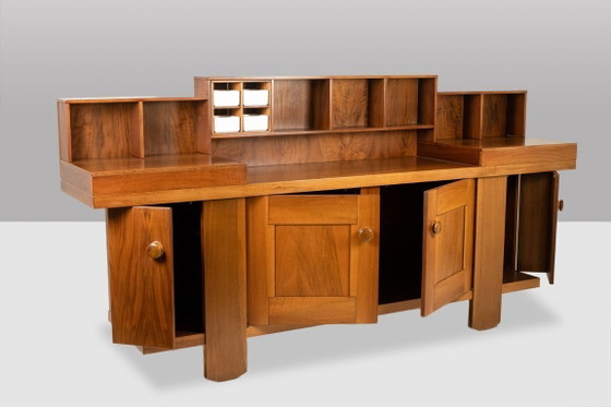 Image 1 of Silvio Coppola, for Bernini. Walnut stepped sideboard. 1960s.