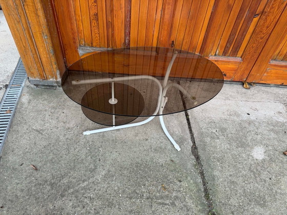 Coffee Oval Table with Metal Legs and Smoky Glass Top, 1990s, Coffee table books, Scandinavian (photo 8 of 9)