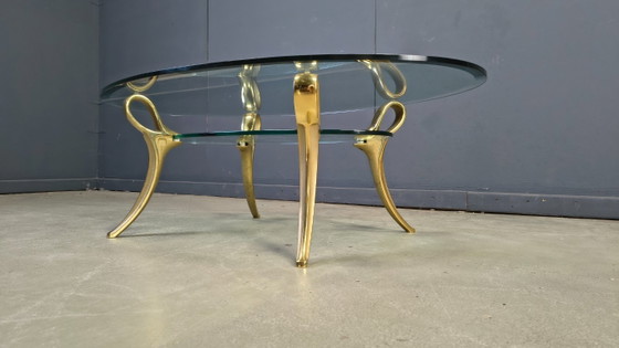 Image 1 of Table basse en laiton et verre, années 1970