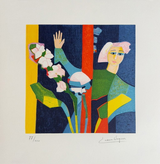 France WAGNER Woman at the Window Signed lithograph 1990