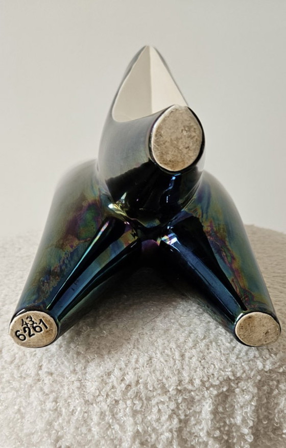 Image 1 of Vaso scultoreo a treppiede Verceram – Ceramica smaltata iridescente – anni '50-'60