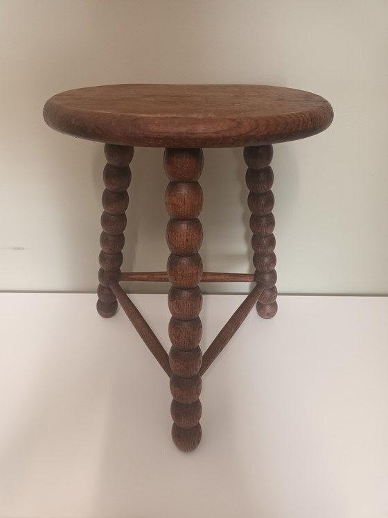 Image 1 of Wooden stool with turned legs