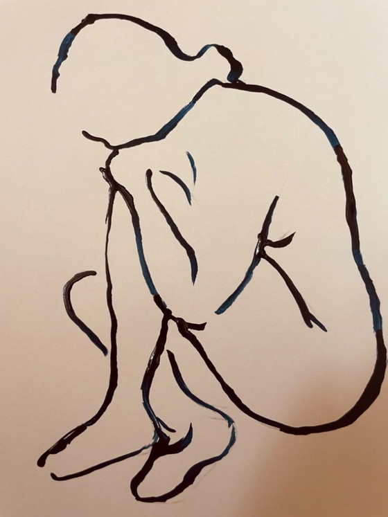 Image 1 of Set of 2 signed ink drawings, female portrait, "recto-verso"