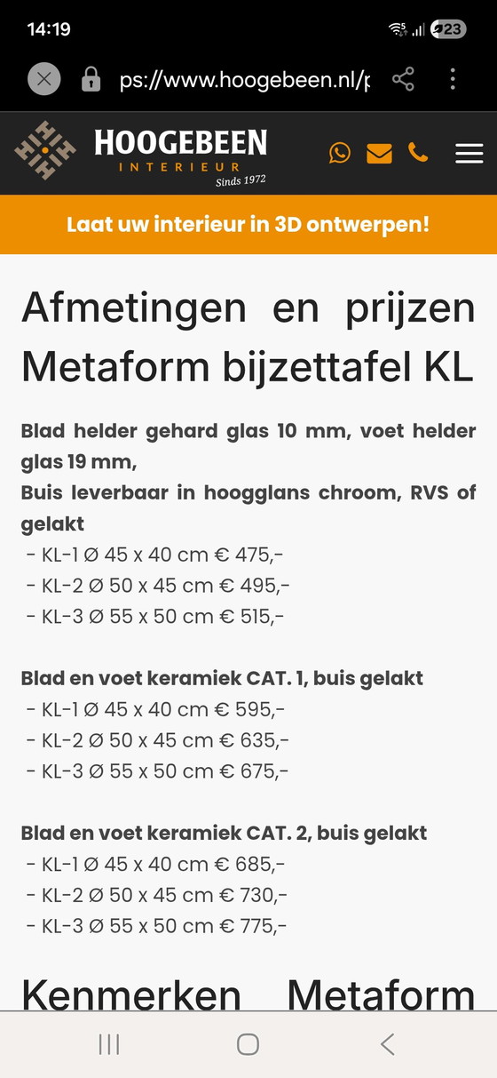 Image 1 of Metaform Glas-Chrom-Beistelltisch