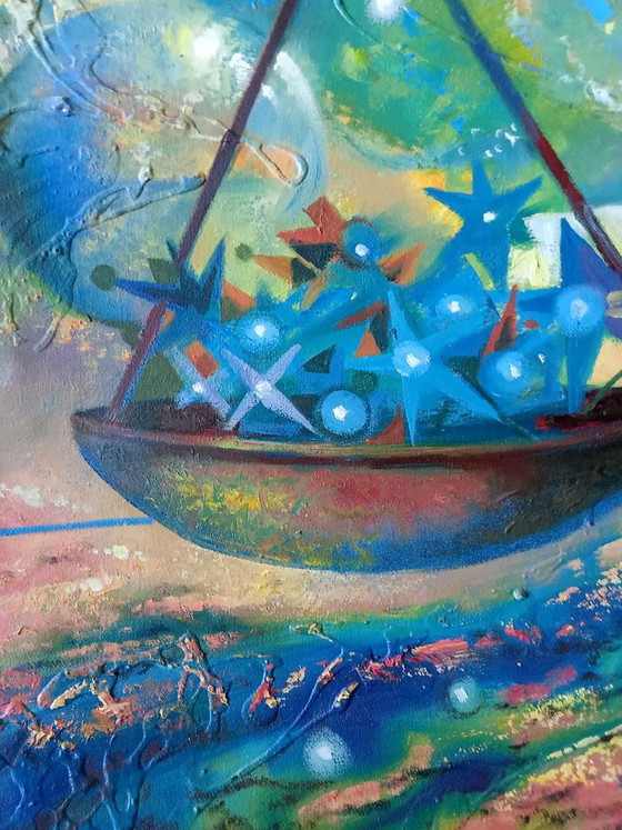 Original Oil Painting Abstract Expressionism Zodiac Sign Scales – Paintings & Drawings, Canvas (photo 6 of 7)