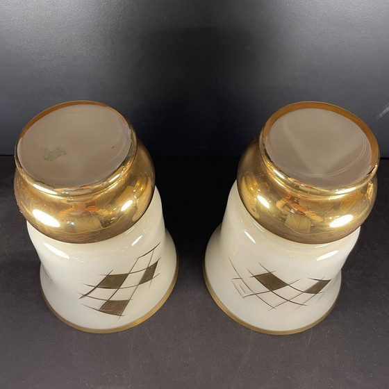 Art Deco Golden Sandblasted Glass Vases by Verreries de Laeken, 1935, Set of 2 (photo 10 of 10)