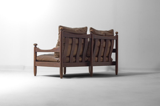 Image 1 of Canapé français en chêne et cuir