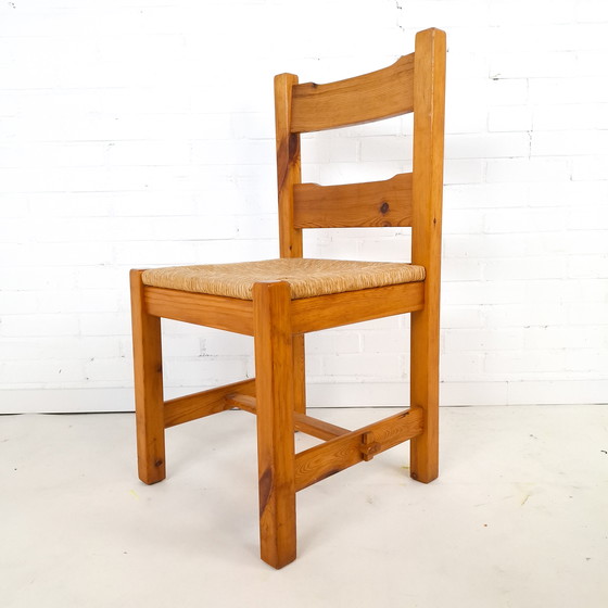 Image 1 of 4x vintage stoel Deens design grenen hout/papercord jaren 70