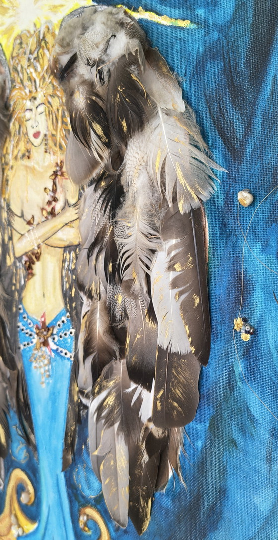 Image 1 of Archangel, handmade artwork with mixed media.