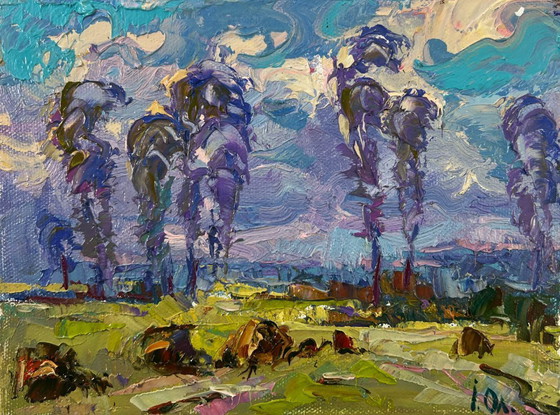 Image 1 of Original Oil Painting: Day Field Landscape - Spring Coolness Hugging the Earth