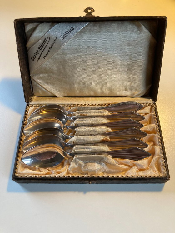 Image 1 of Tischgeschirr – 6 versilberte Dessertlöffel