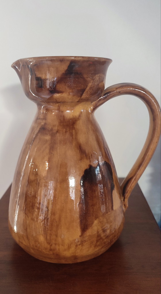 Image 1 of Vintage rustic ceramic pitcher. 1950s/1970s