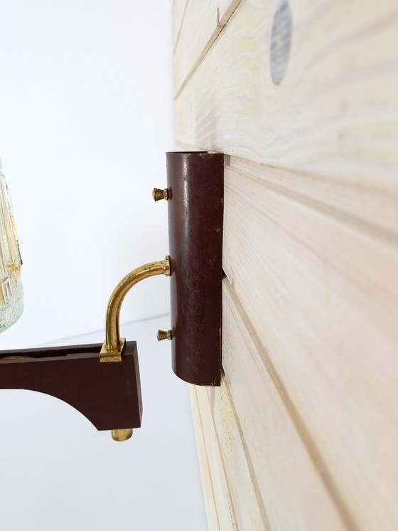 Image 1 of Vintage Wall Wood Lamp, Wood with Glass Shade