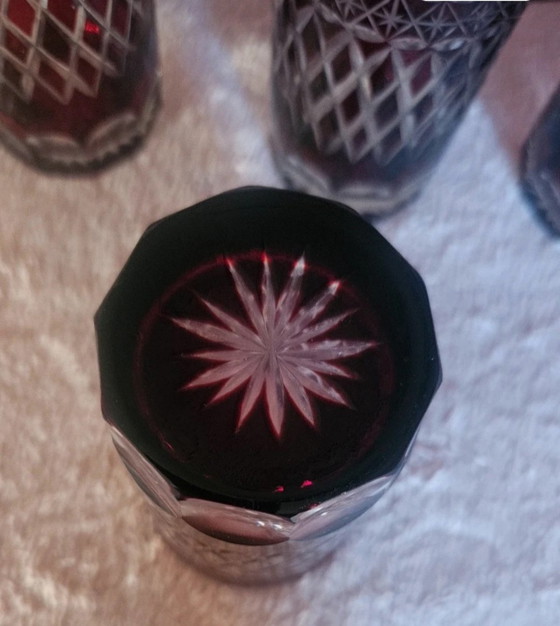 Image 1 of Esclusivo set di bicchieri in cristallo di Boemia - Rosso rubino tagliato a trasparente