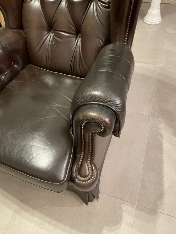 Image 1 of Chesterfield-style wingback armchair