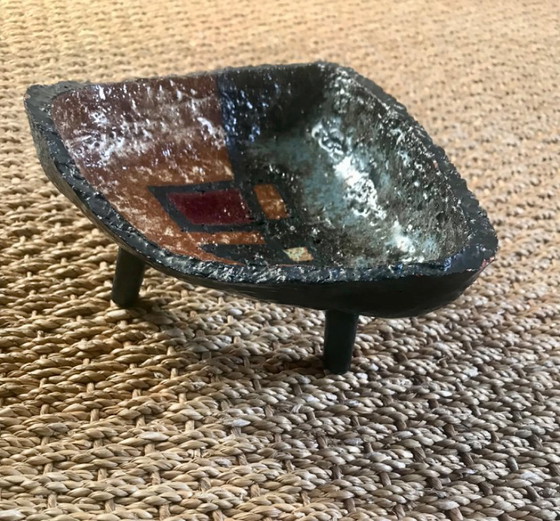 Image 1 of Piatto brutalista degli anni '60 in ceramica, fatto a mano, vide poches