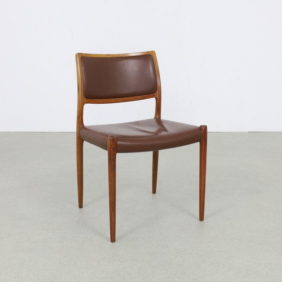 Image 1 of Set of 6 vintage model 80 leather dining chairs by Niels Møller for J.L. Møllers Møbelfabrik, 1960