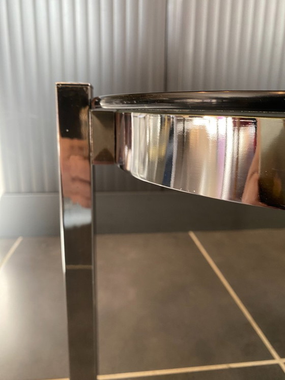 Oval Coffee table glass top chrome Bauhaus style vintage 1970, Metal, Grey (photo 8 of 15)