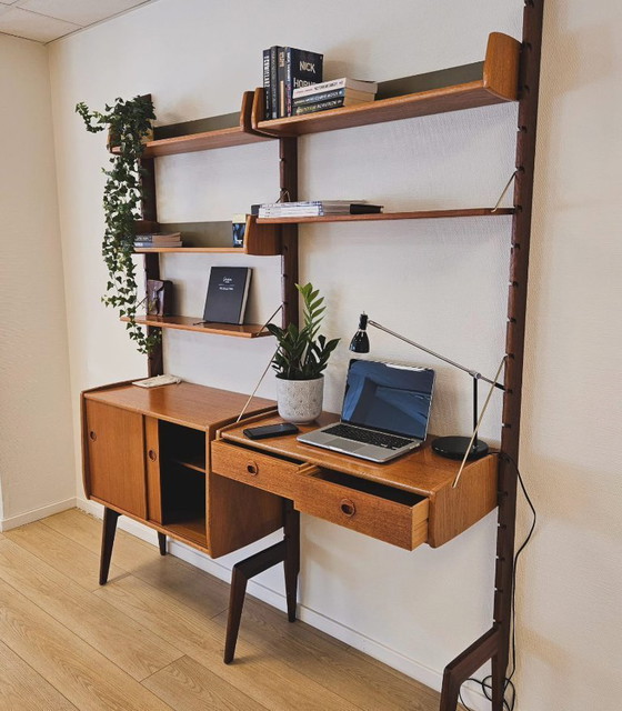 Image 1 of Ergo De Luxe Texmon Modular Set – Two Modules with Desk (Teak Wood)
