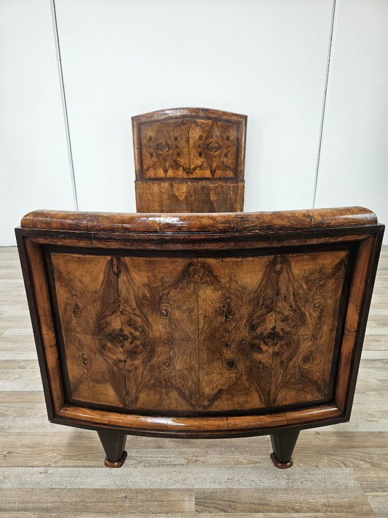 Image 1 of Cama individual toscana Art Déco de los años 40 en madera de raíz de brezo.