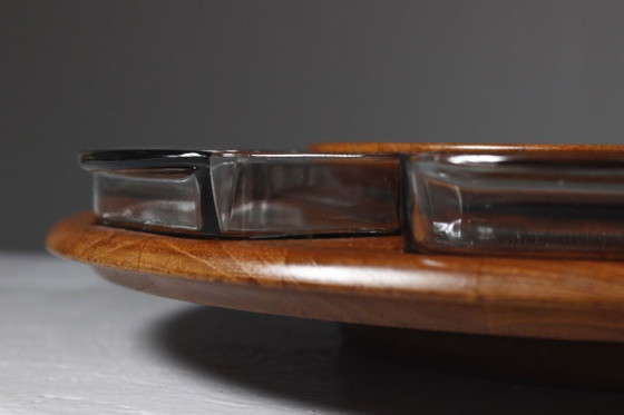 Image 1 of Digsmed Danimarca - Vassoio da portata in teak e vetro con base girevole, design anni '60
