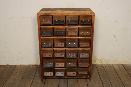 Image 1 of Antique wooden apothecary cabinet – card and drawer cabinet, Europe circa 1900, original vintage furniture