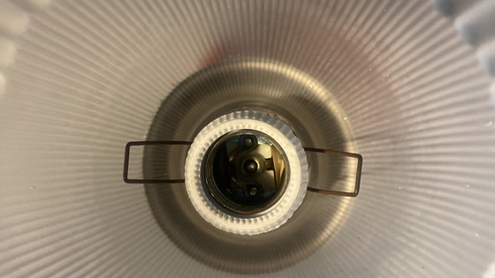 Antique Art Deco Holophane Style Pendant Lamp | Prismatic Pressed Glass Skirt Model (1920s/1930s) – Metal (photo 5 of 7)