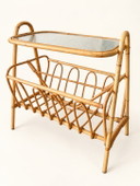 Vintage Scandinavian Rattan Reading Table with Glass – 1960s