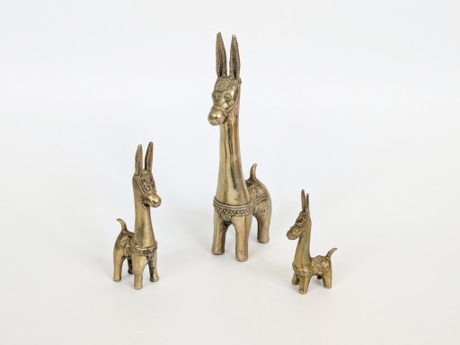Trio vintage de figurines de lamas ou d'ânes en laiton massif, années 1970 – decoratieve objecten, Brass