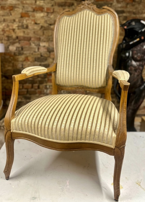 Poltrona Vintage Unica in Denim – Stile Luigi XV Restaurato – Poltrone, Wood, Textile (photo 12 of 12)