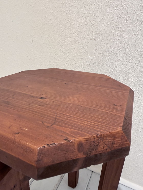 Vintage Brutalist Solid Wood Stool / Side Table (photo 7 of 12)