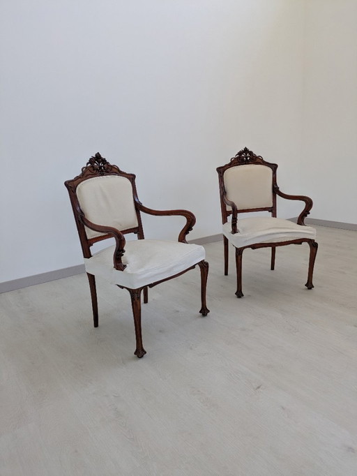 Art Nouveau - Sessel (2) - Holz, Stoff