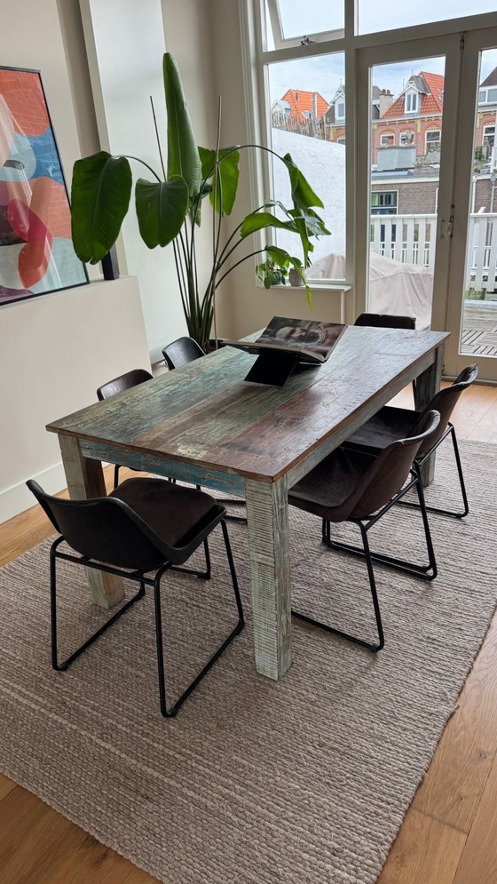 Image 1 of Table de salle à manger industrielle avec couleur