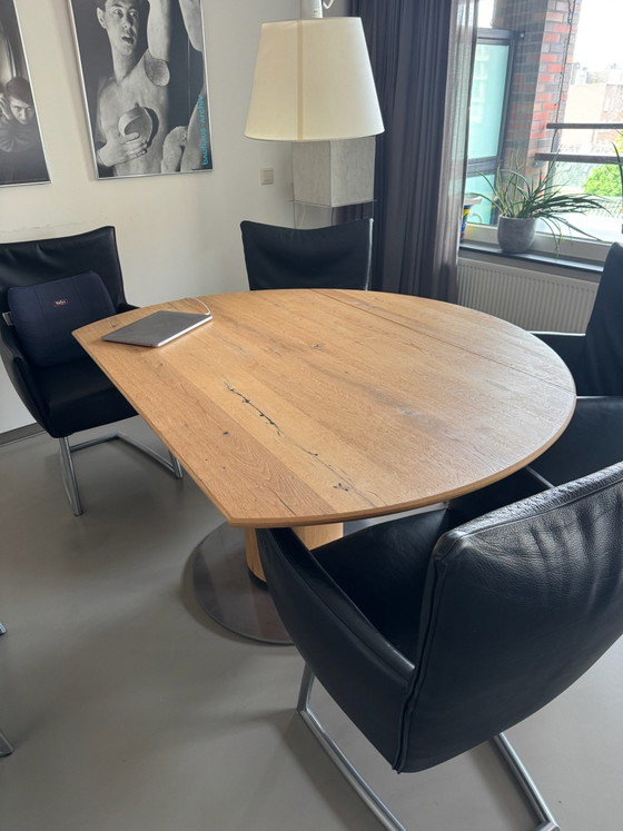 Extendable Oak Dining Table with Metal Base, Brand Venjakob – Wood (photo 3 of 6)